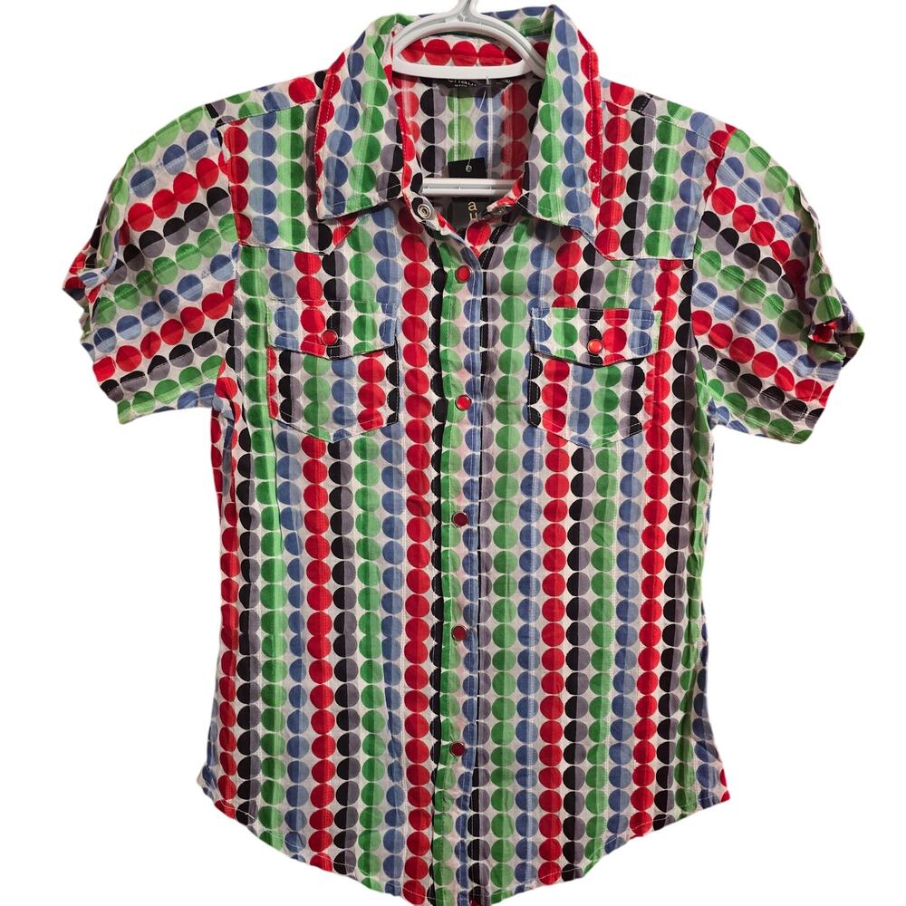 Chaudry KC Polka Dot Multicolor Rainbow Button Up Blouse